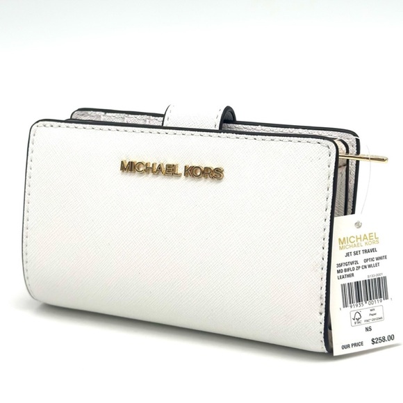 Michael Kors Bifold Zip Chain Wallet Optic White - Picture 1 of 9